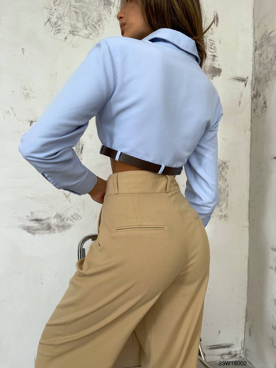 Stilinigiy Vatkalı Crop Mavi Gömlek - pleasureofsilk