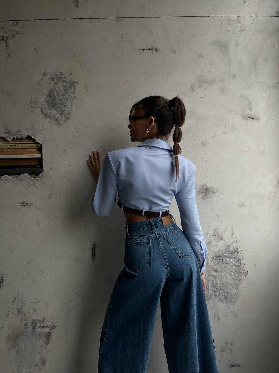 Stilinigiy Vatkalı Crop Mavi Gömlek - pleasureofsilk