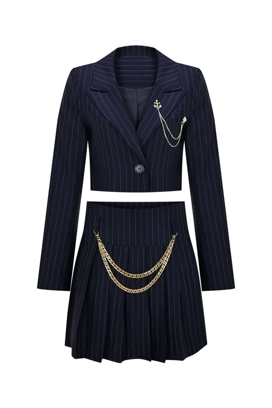 Lacivert Çizgili Ceket ŞortEtek Takım