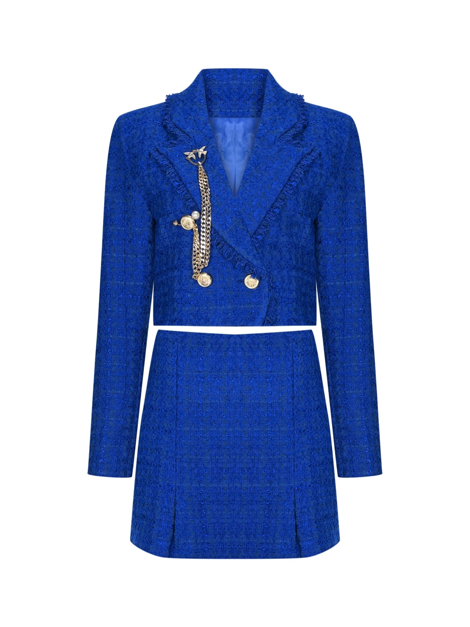 Posilk Tüvit Ceket Şort Etek Takım Saks - pleasureofsilk