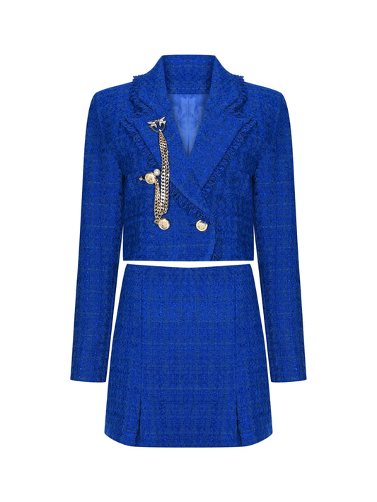 Posilk Tüvit Ceket Şort Etek Takım Saks - pleasureofsilk