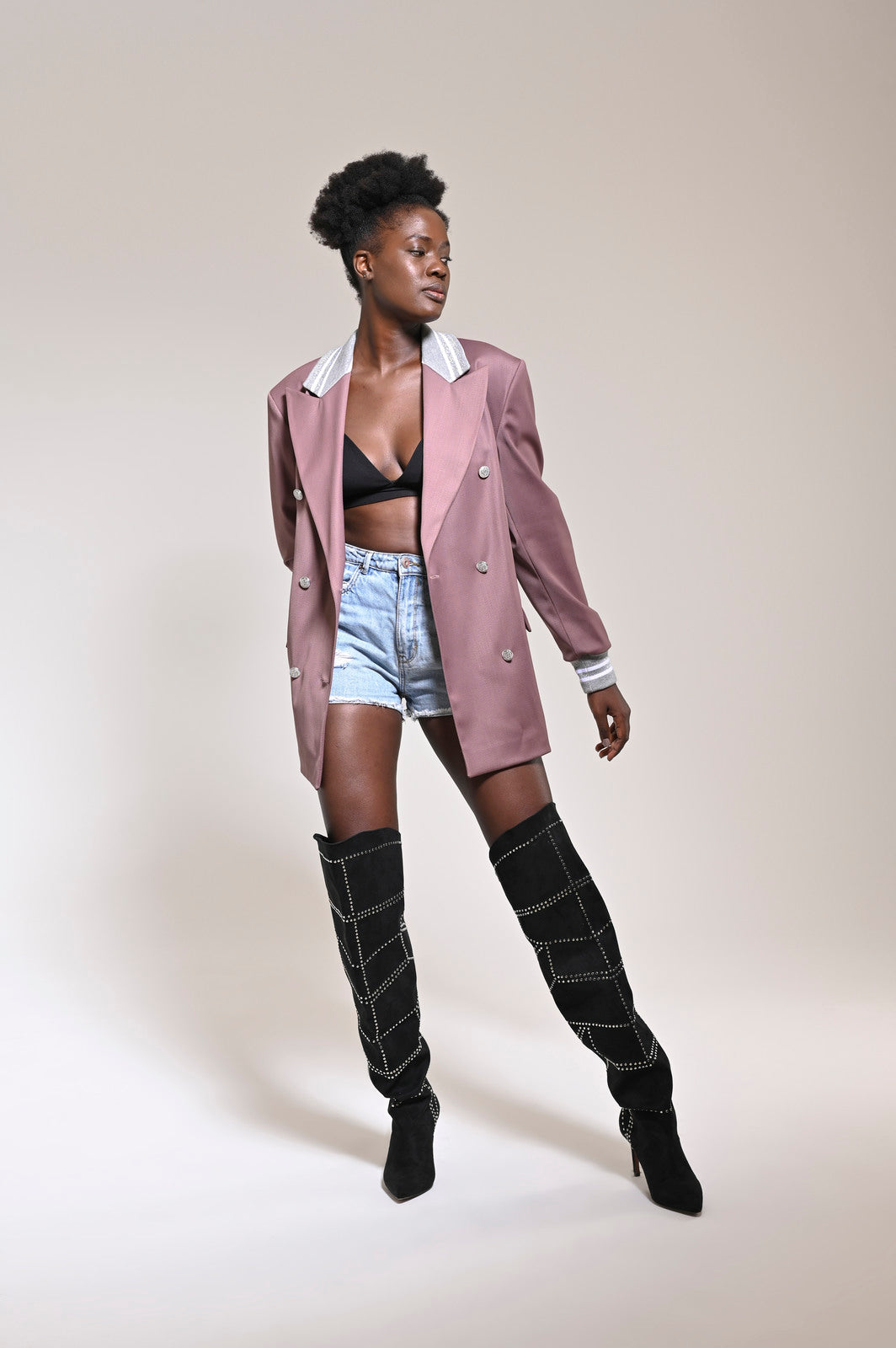 Ribbed Formality Wool Jacket Pink - pleasureofsilk