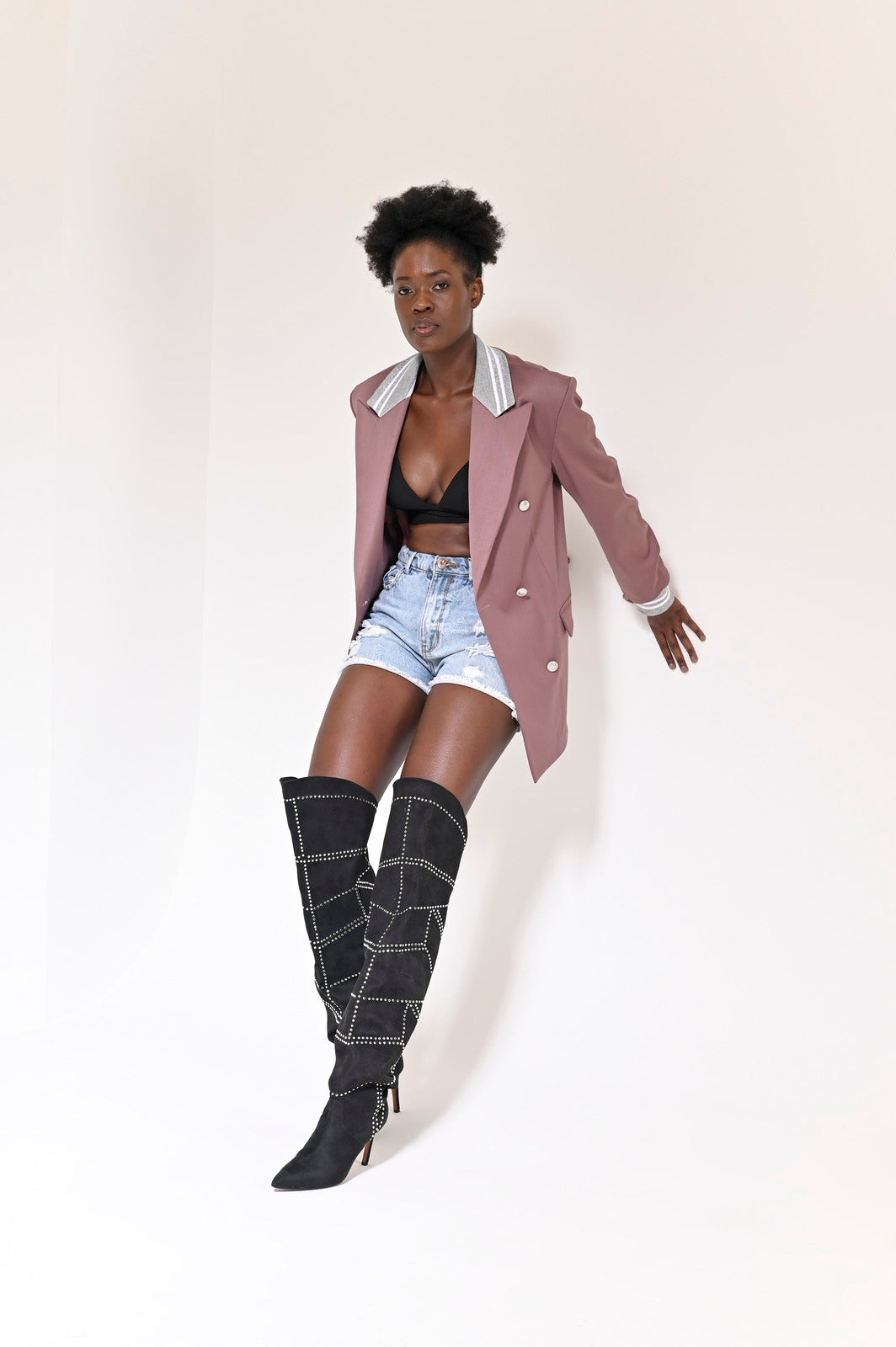 Ribbed Formality Wool Jacket Pink - pleasureofsilk