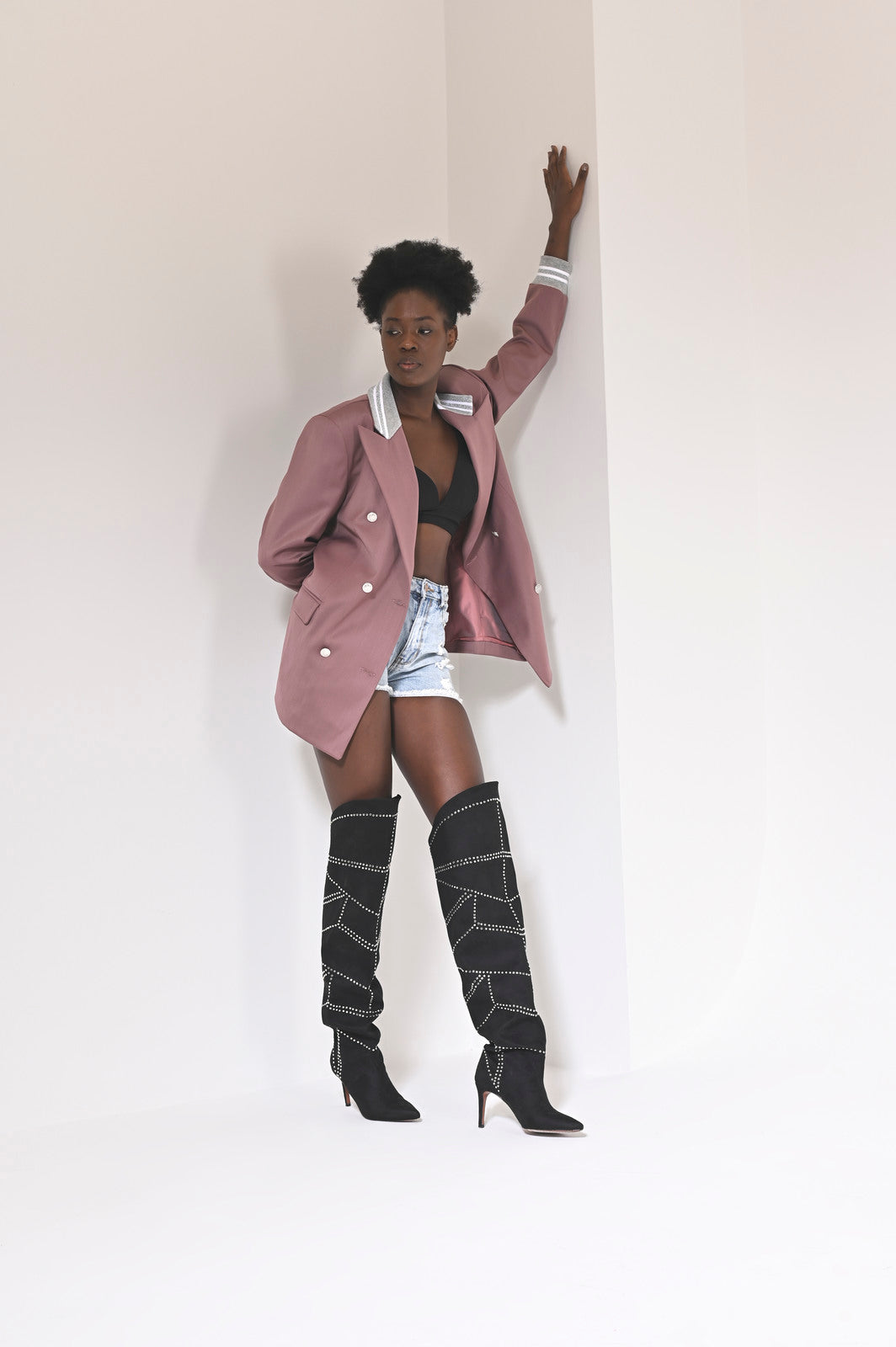 Ribbed Formality Wool Jacket Pink - pleasureofsilk