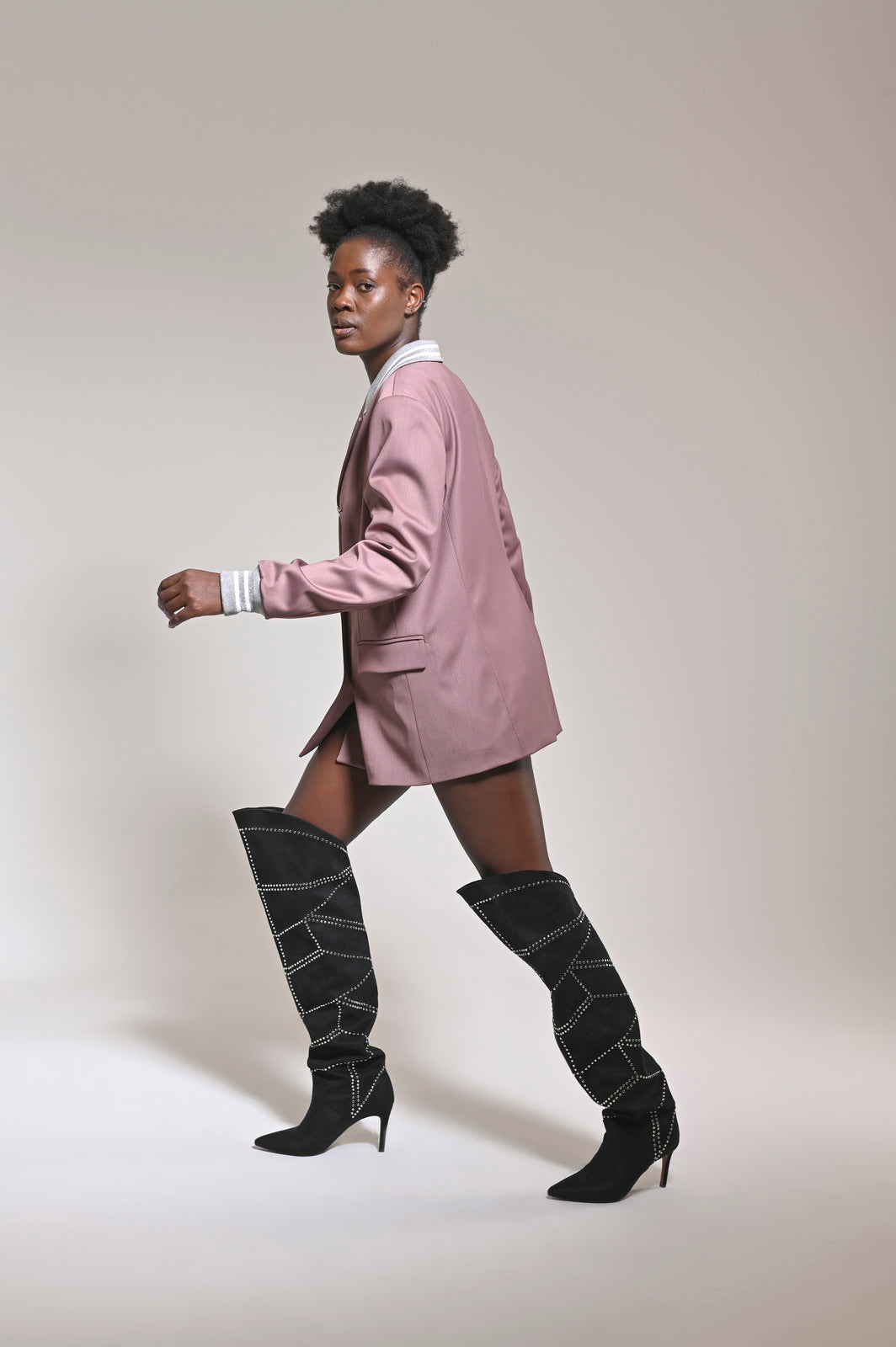 Ribbed Formality Wool Jacket Pink - pleasureofsilk