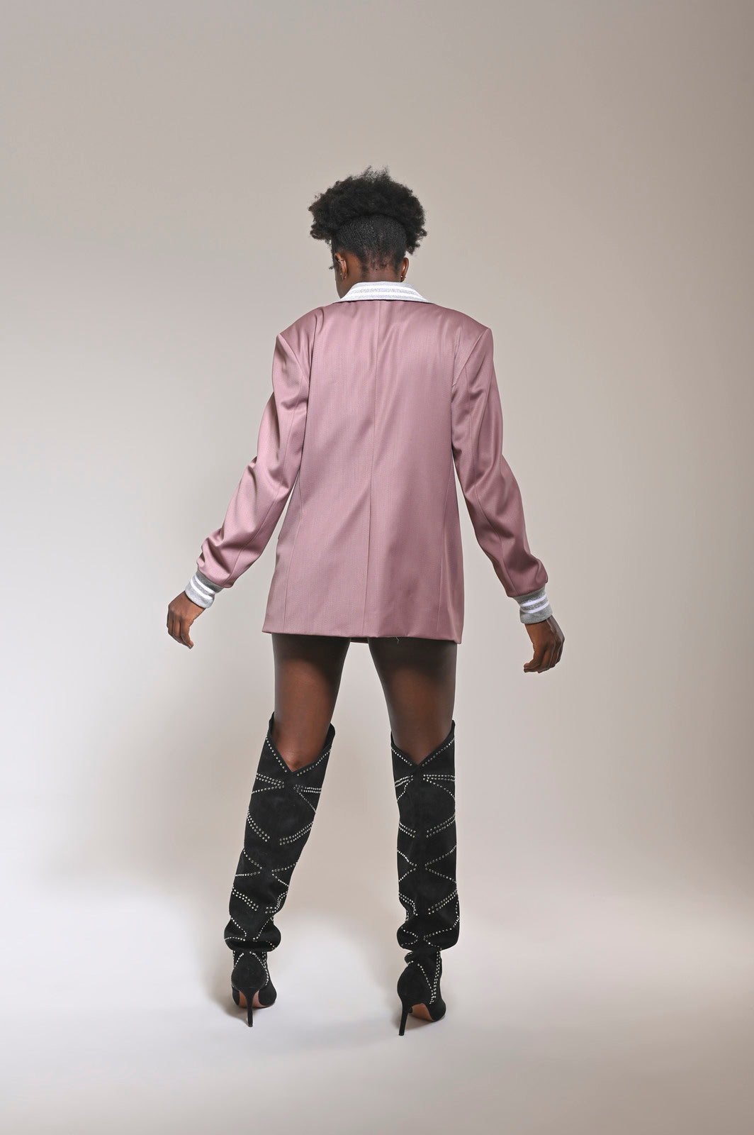 Ribbed Formality Wool Jacket Pink - pleasureofsilk