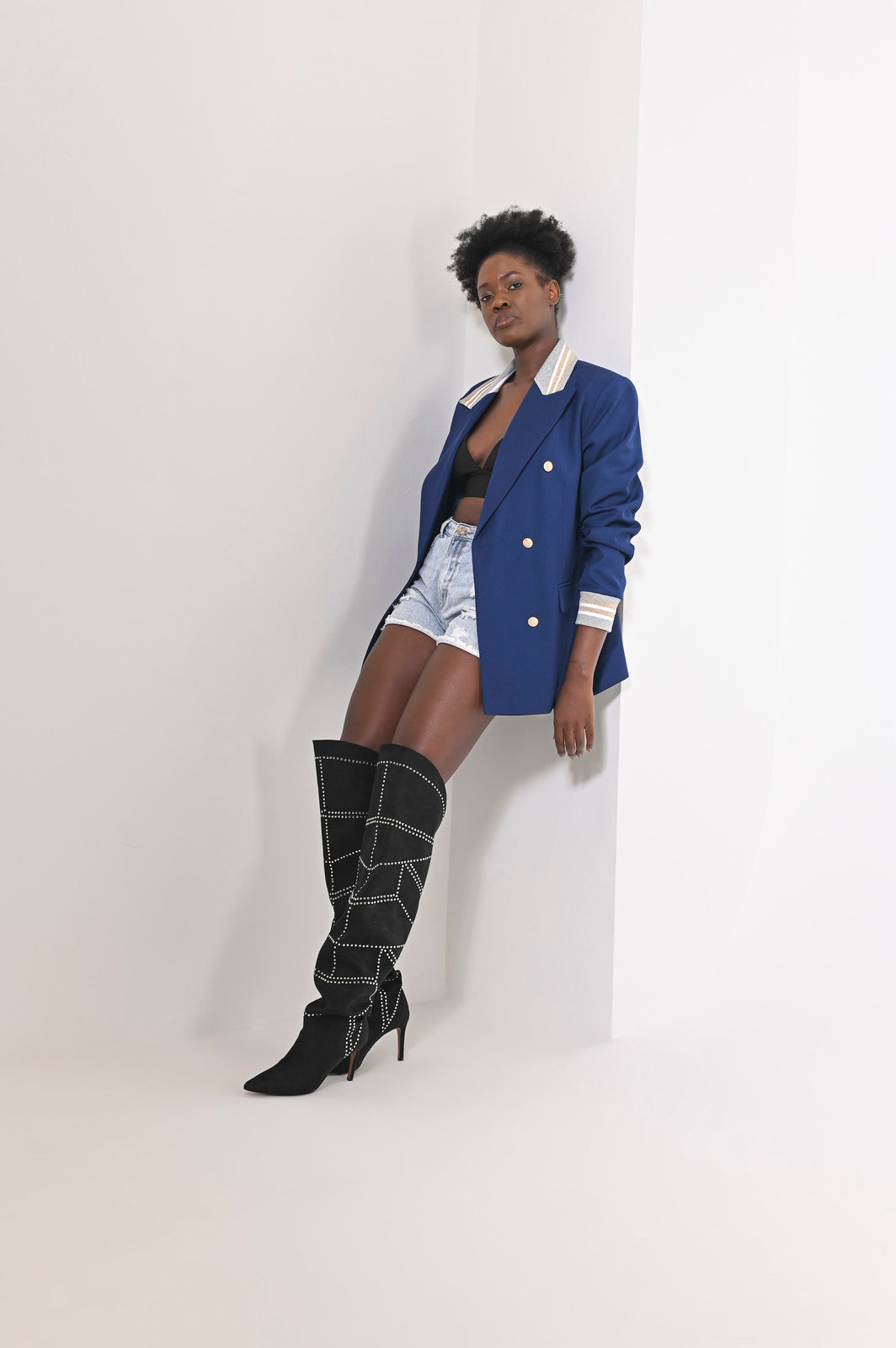 Ribbed Formality Wool Jacket Blue - pleasureofsilk