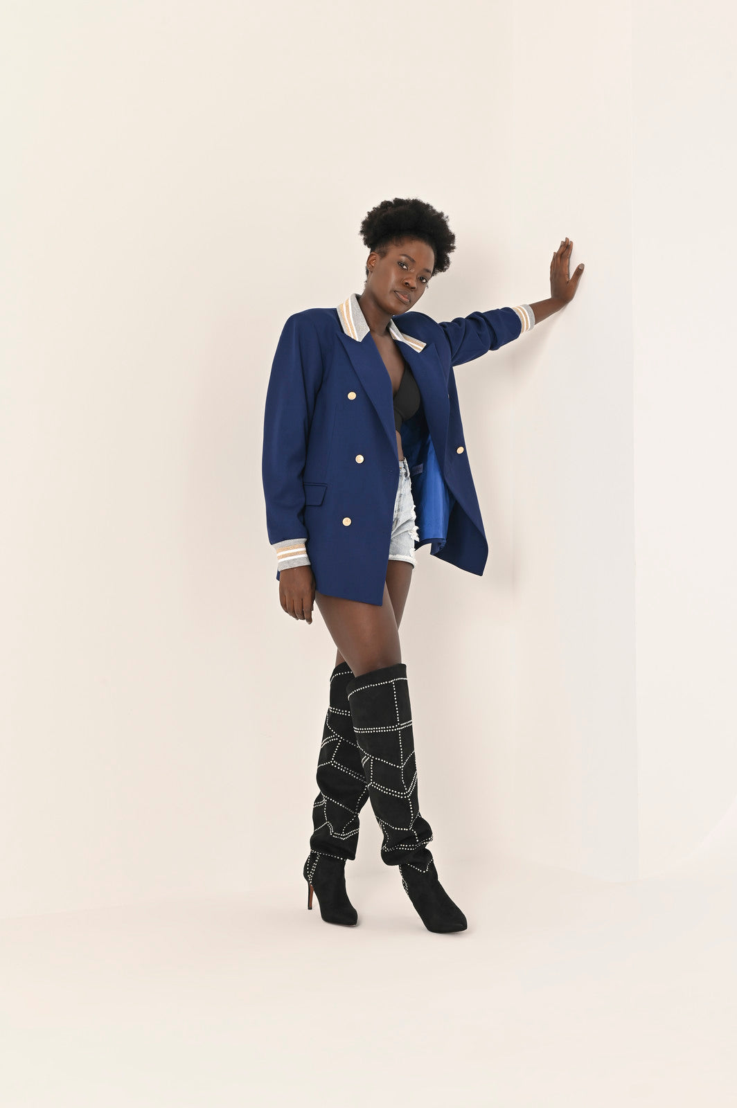 Ribbed Formality Wool Jacket Blue - pleasureofsilk