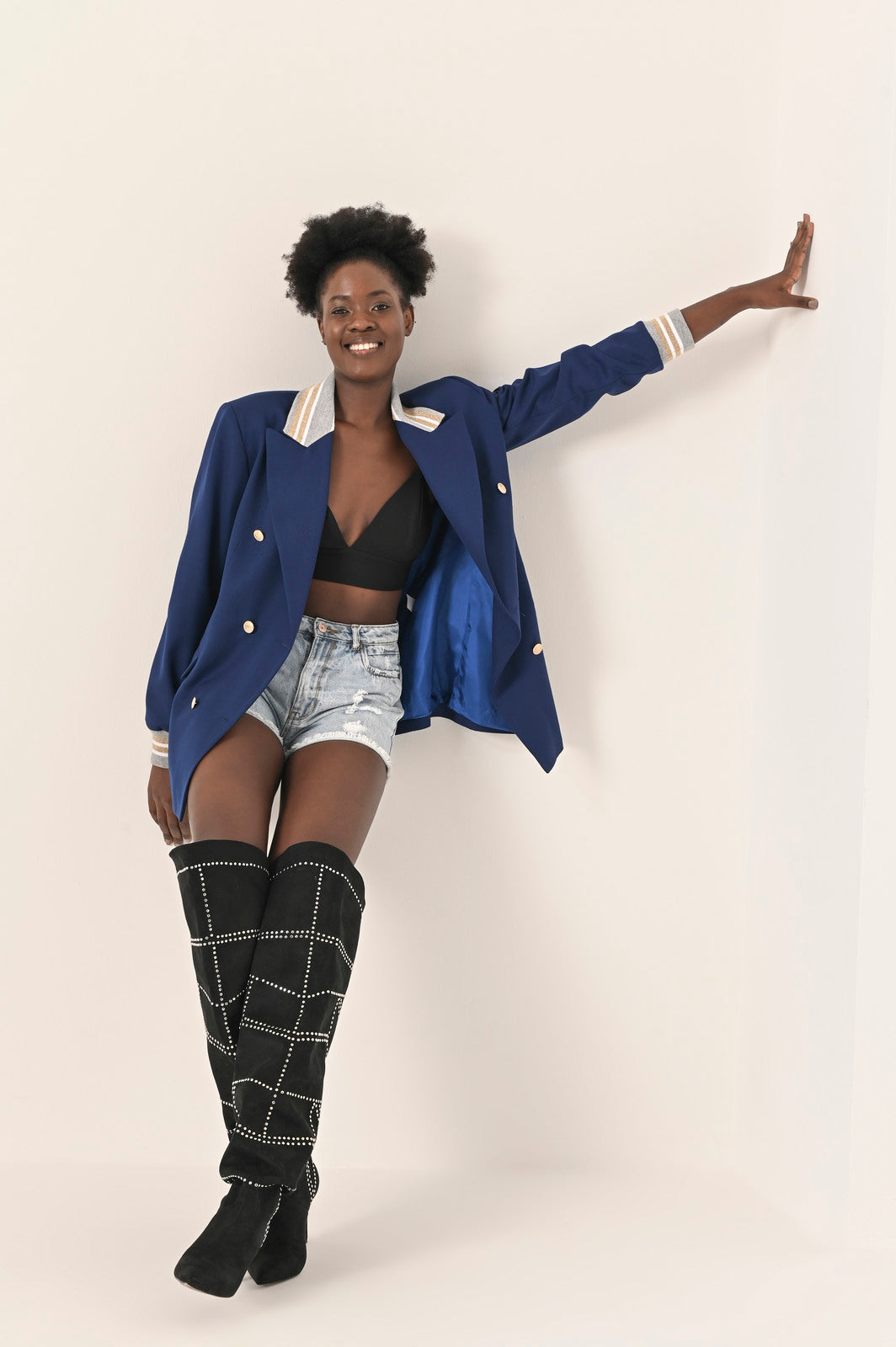 Ribbed Formality Wool Jacket Blue - pleasureofsilk