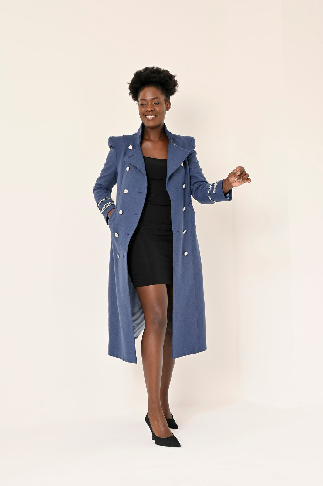Wool Touch Coat Blue - pleasureofsilk