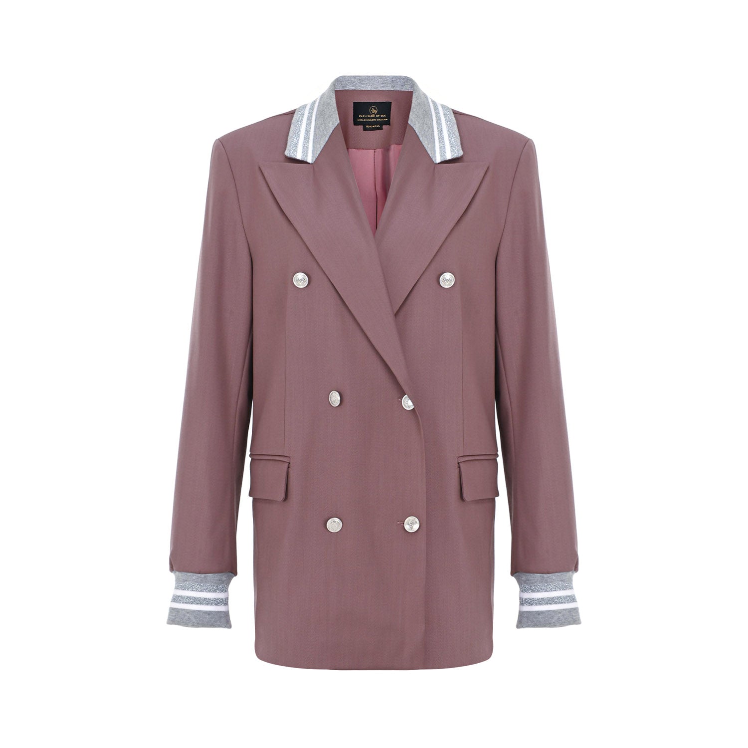 Ribbed Formality Wool Jacket Pink - pleasureofsilk