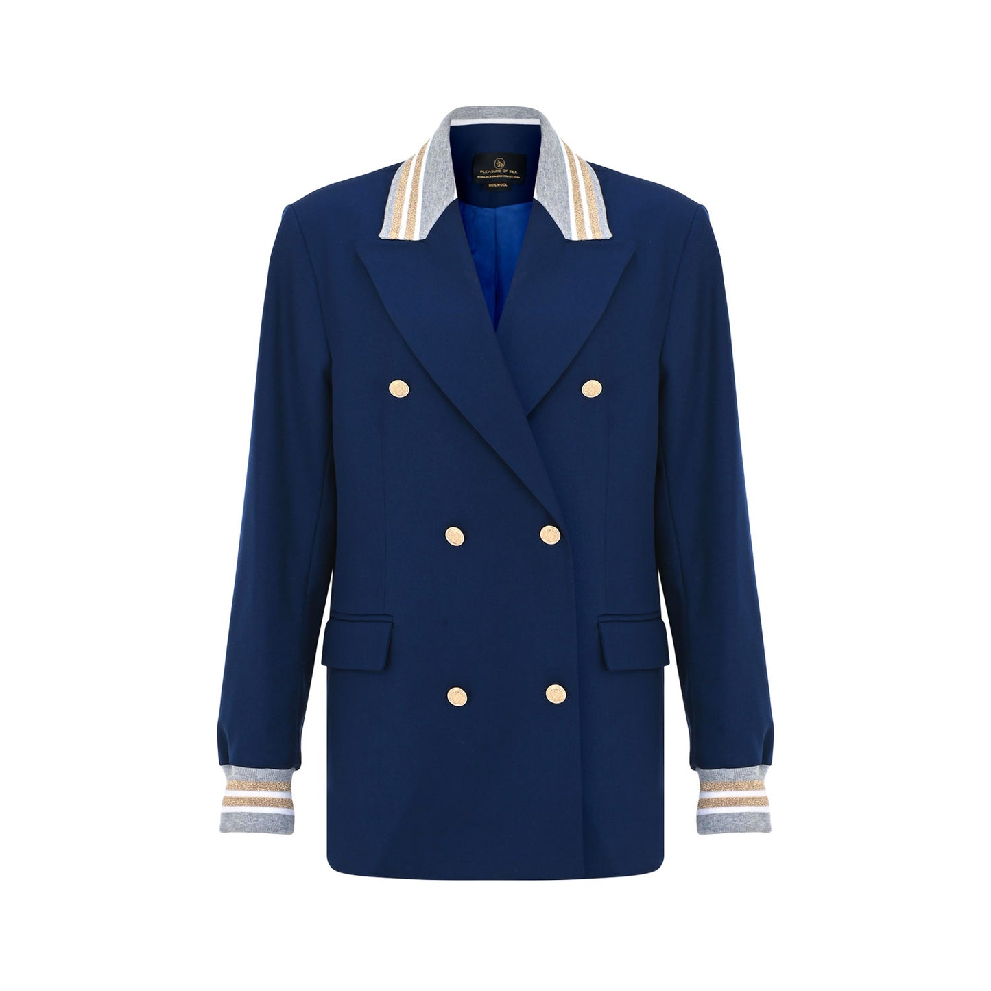 Ribbed Formality Wool Jacket Blue - pleasureofsilk