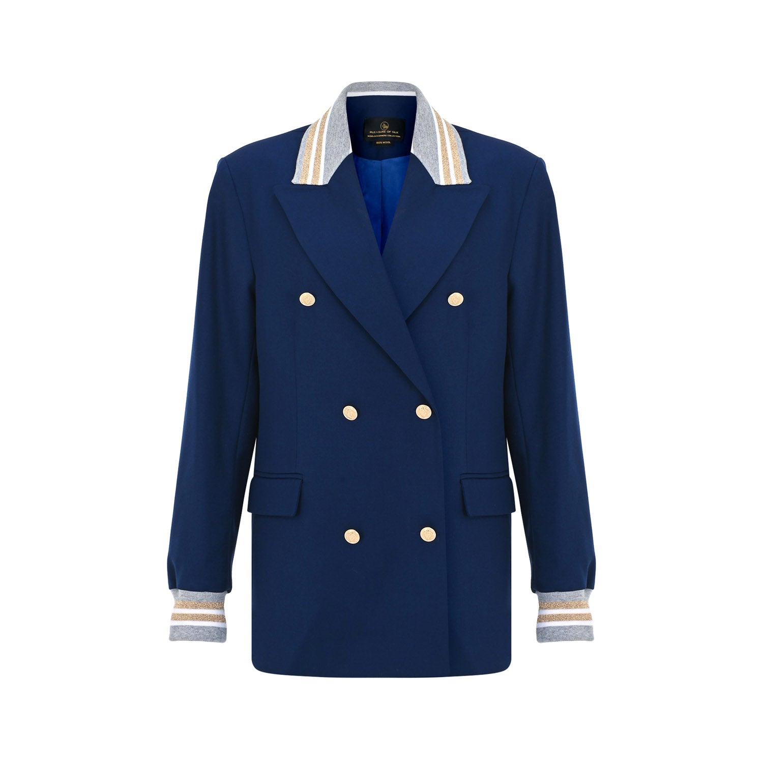 Ribbed Formality Wool Jacket Blue - pleasureofsilk