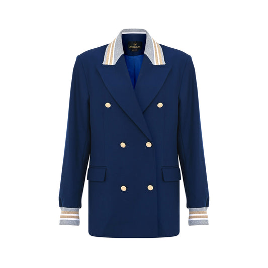 Ribbed Formality Wool Jacket Blue - pleasureofsilk
