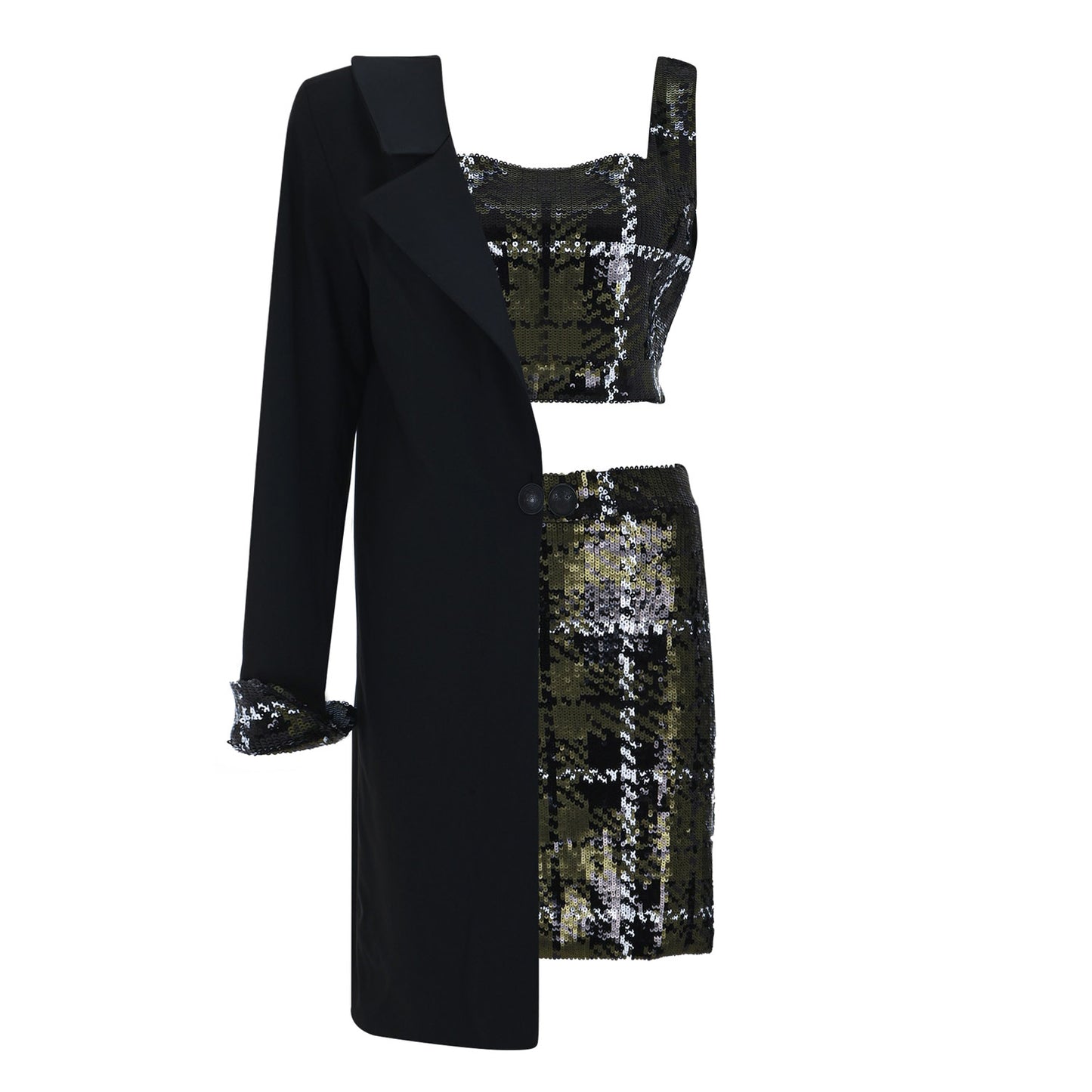Asymetrical Sequin Suit Green - pleasureofsilk