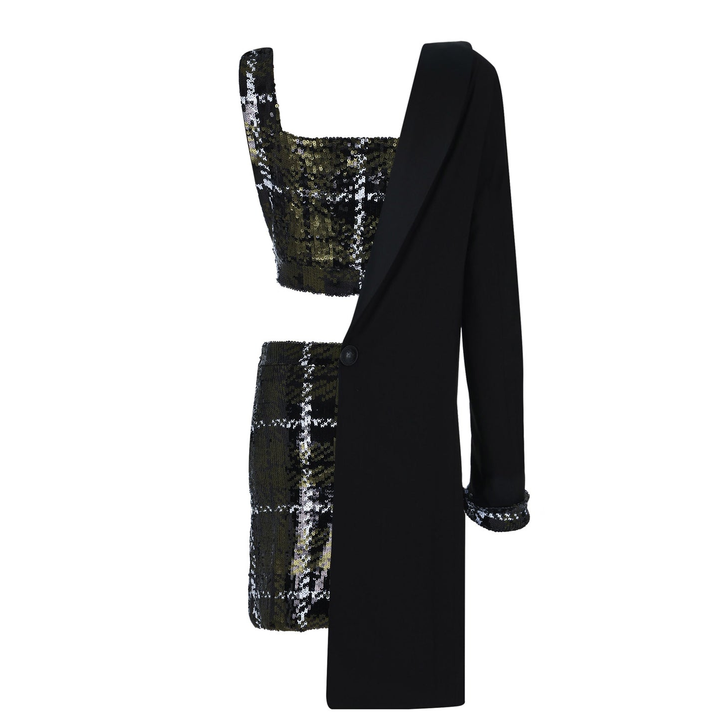 Asymetrical Sequin Suit Green - pleasureofsilk
