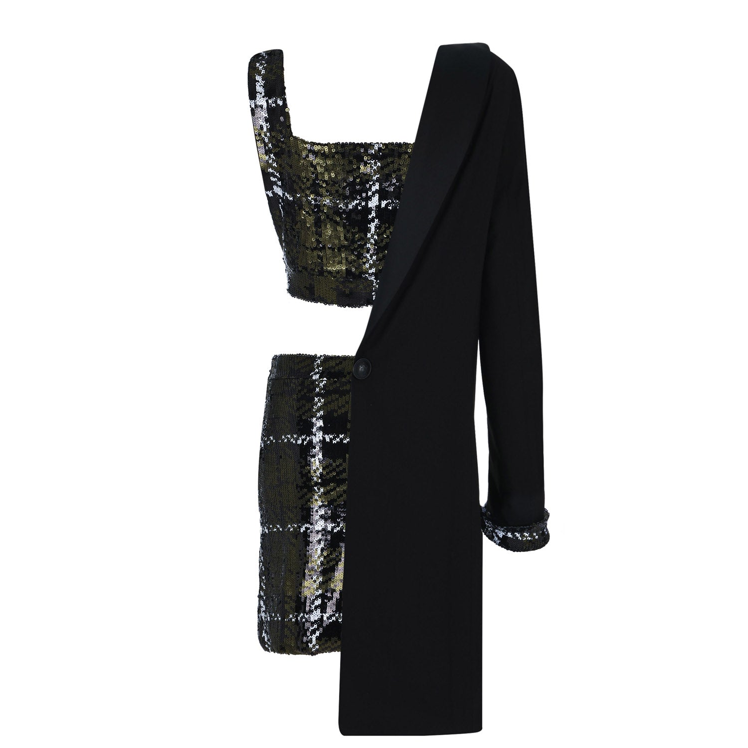 Asymetrical Sequin Suit Green - pleasureofsilk